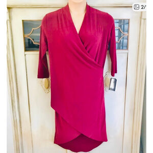 NWT Clara Sun Woo Crossover Faux Wrap Dress with Tulip Hem Merlot Career Chic Sm